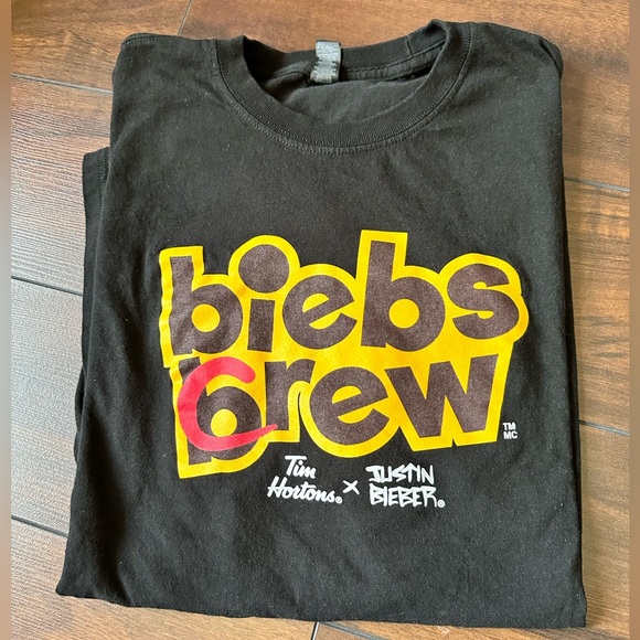 Justin Bieber x Tim Hortons x Promo Biebs Crew Black T-Shirt | Size XXL - Picture 1 of 9